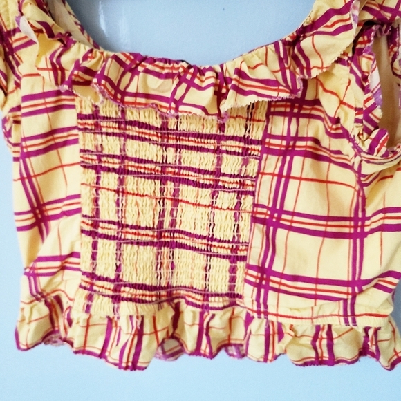 L'Academie Womens Size Small The Laci Top Cropped Ruffle In Yellow Plaid - Picture 5 of 8